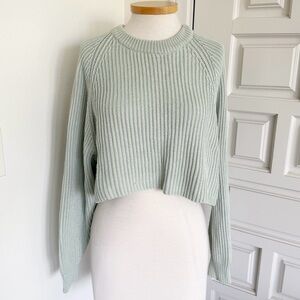 Cotton Candy LA Mint Green Women's Sweater Cropped Ribbed Knit Medium/Large